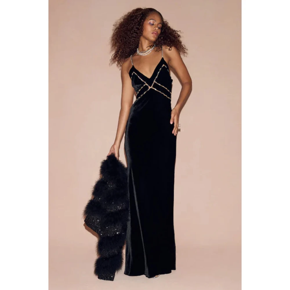 Loveshackfancy Fluwelen versierde maxi-jurk Black Dames