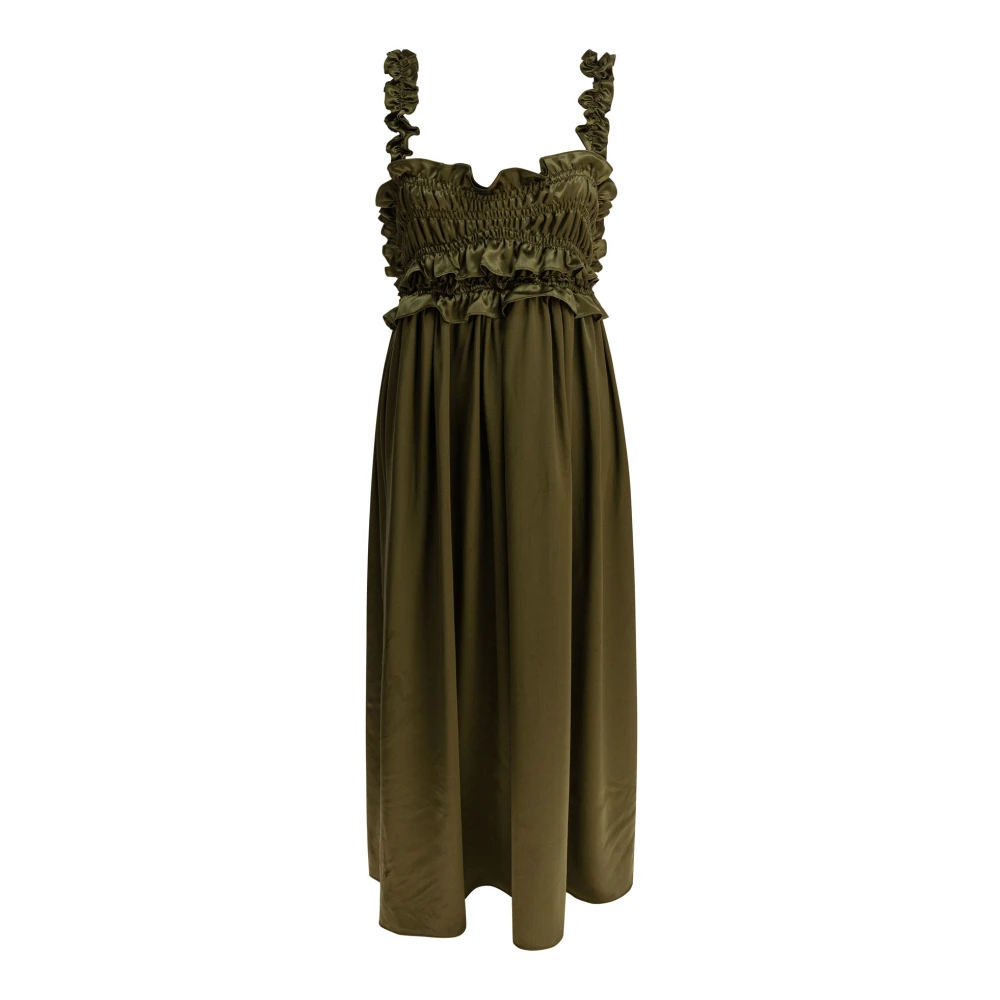 Cecilie Bahnsen Women's Green Midi Dresses,, Silk Flowing Dress Elegant Style Extra Small