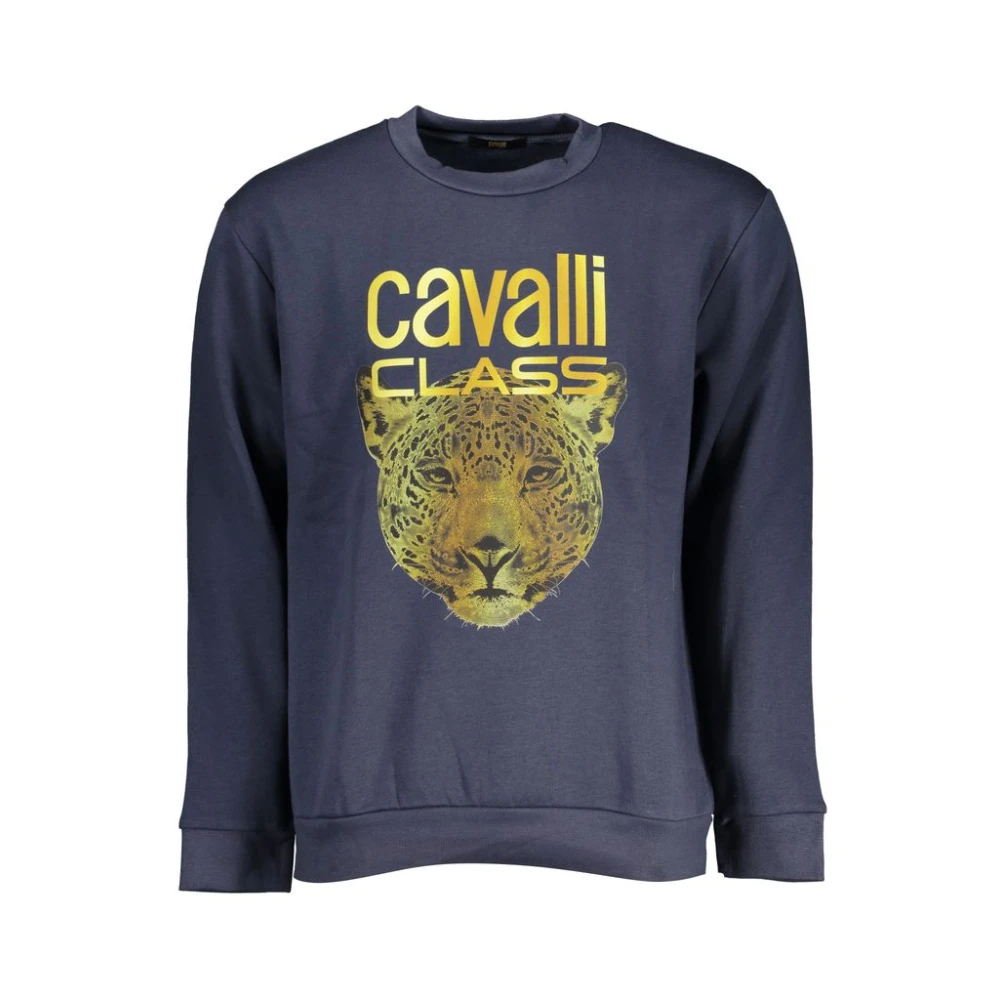 Cavalli Class Blauwe Geborduurde Sweater met Lange Mouwen Blue