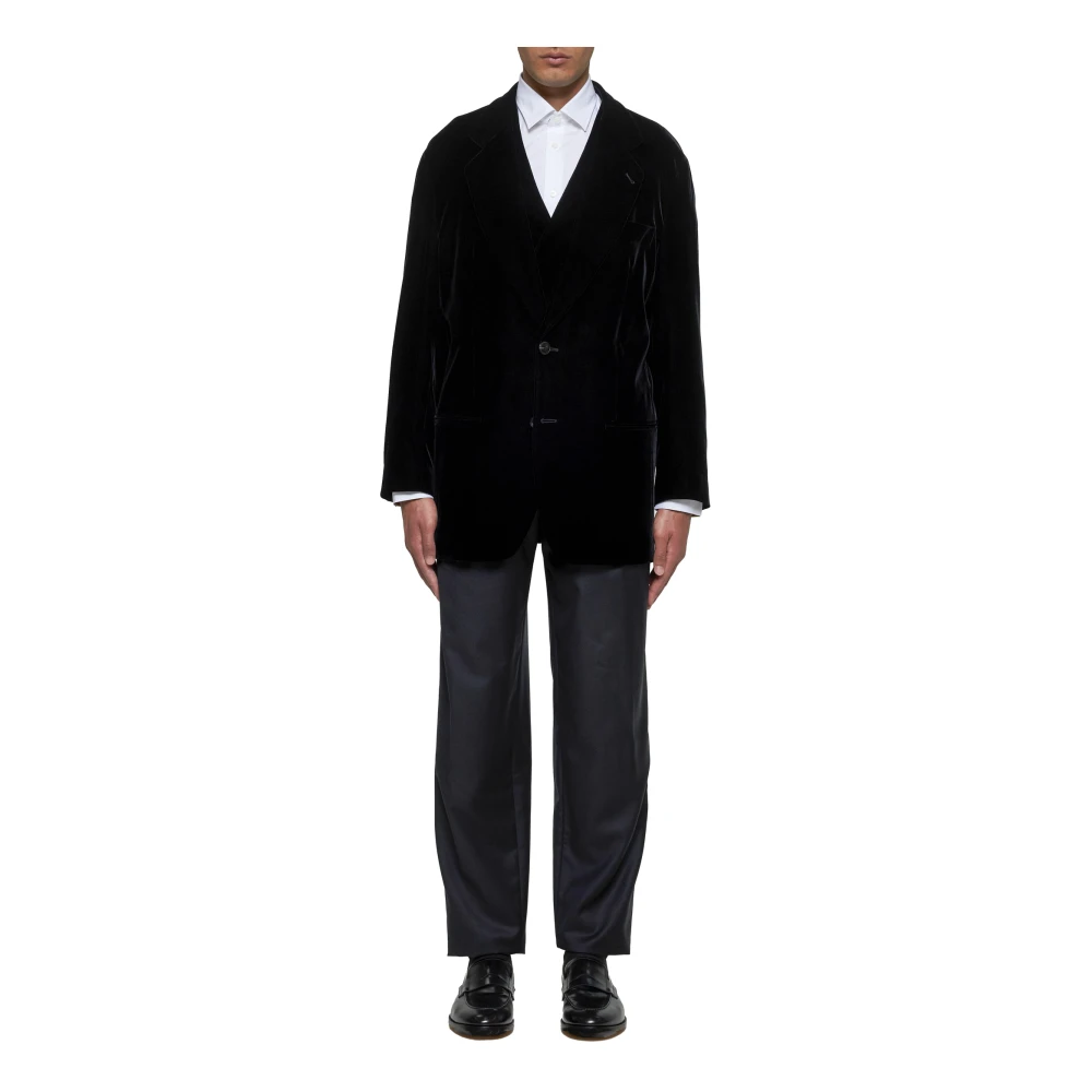 Giorgio Armani Zwarte Jassen Twee-Knoopsluiting Revers Black Heren