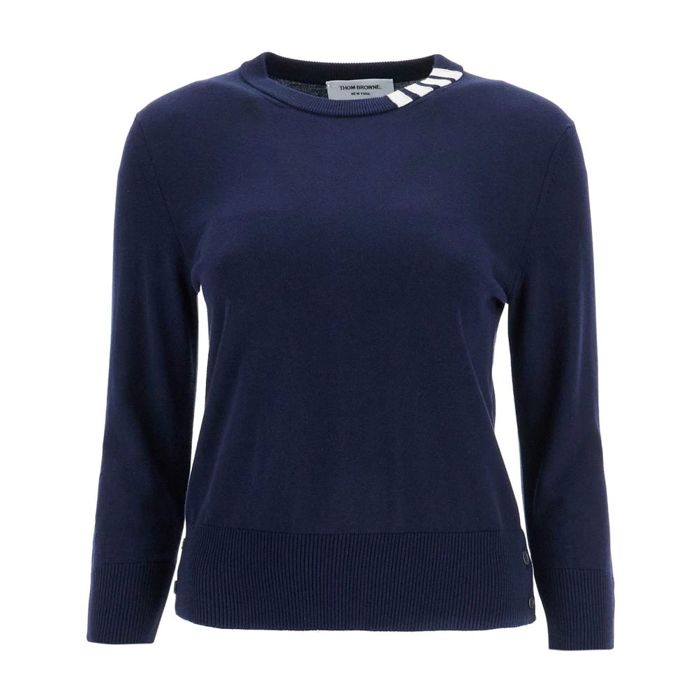 Thom Browne Navy Katoenen Sweatshirt met Crew Neck Blue Dames
