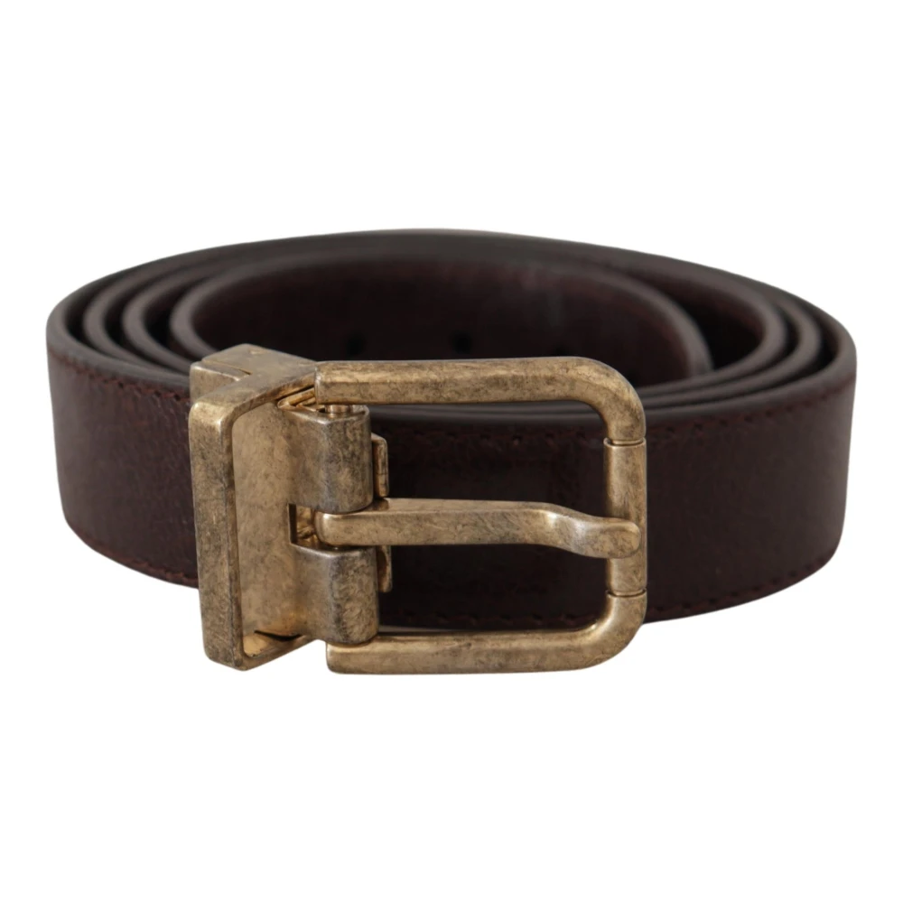 Dolce & Gabbana Men's Brown Elegant Leather Belt With Engraved Buckle