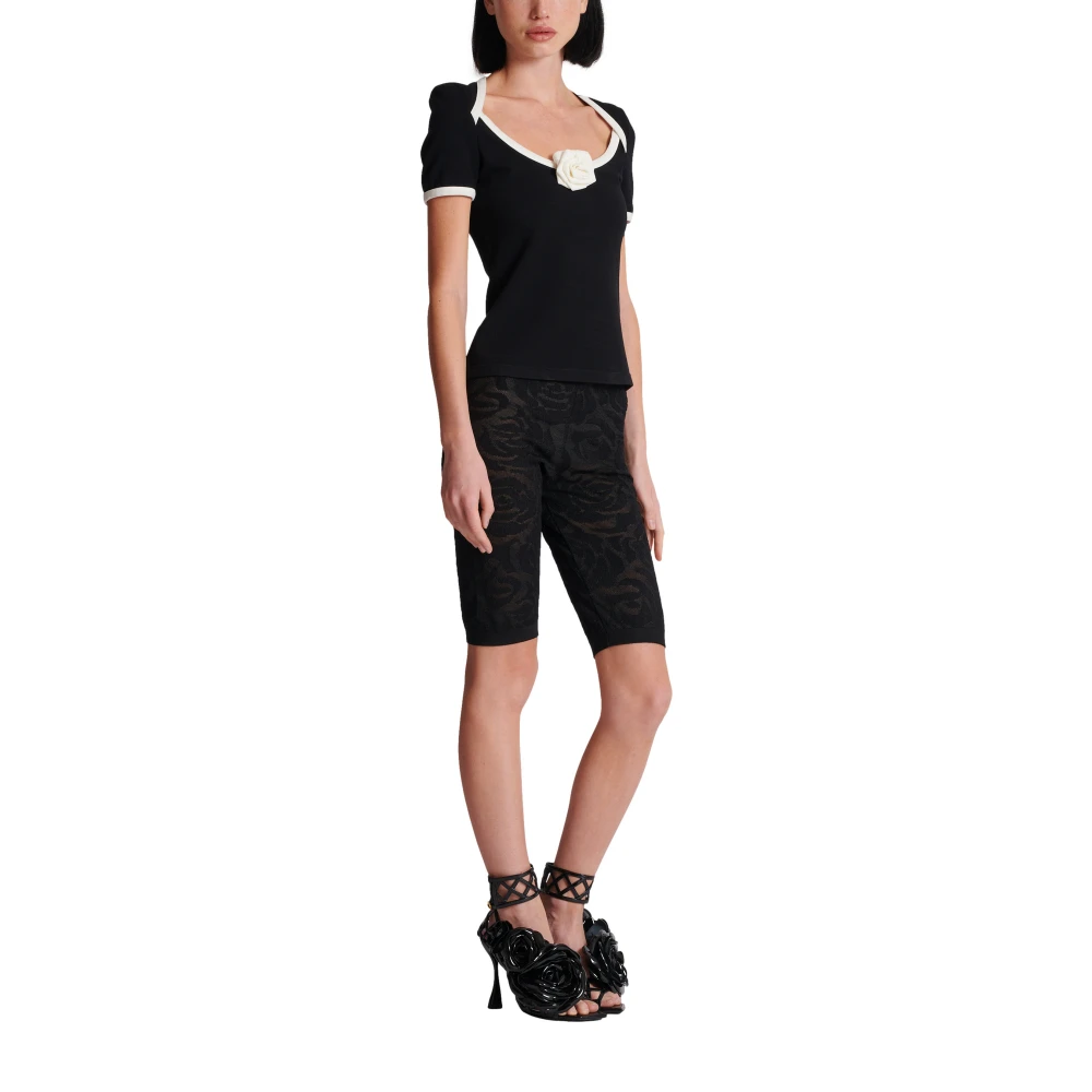 Balmain T-shirt met rozen detail Black Dames