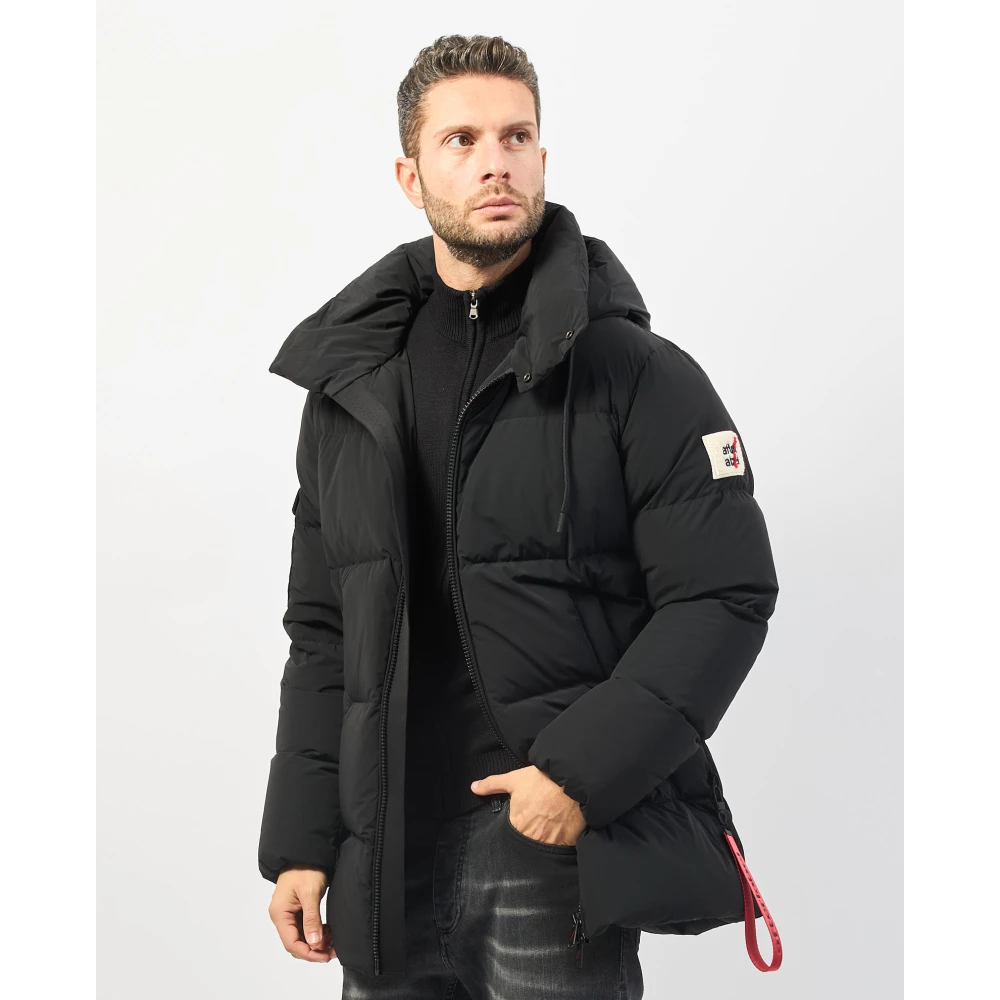 Afterlabel Zwarte Lange Donsjas met Capuchon Black Heren