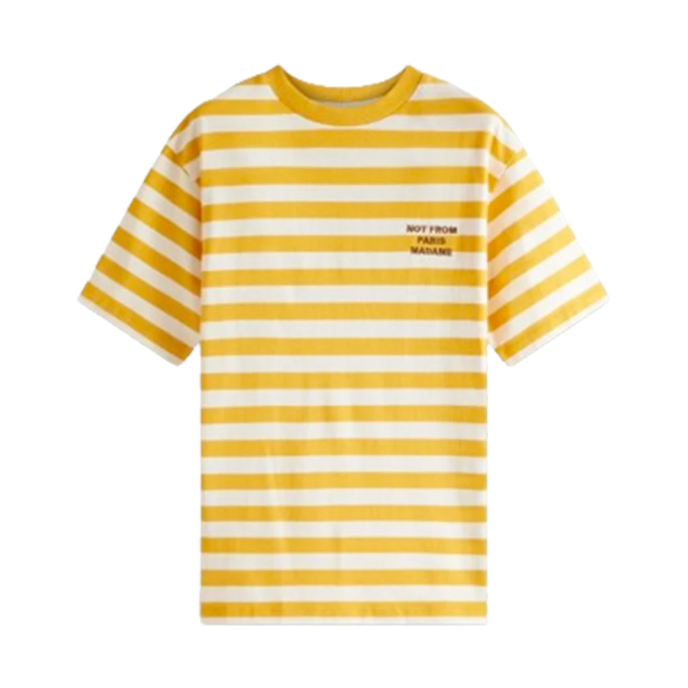 Drole de Monsieur Gestreept slogan T-shirt in oker en geel Multicolor Heren