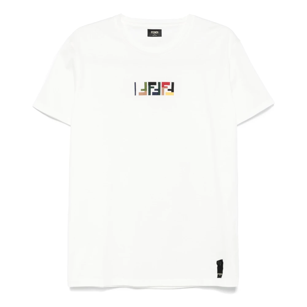 Fendi Geborduurde Crew Neck T-shirt Wit White Heren