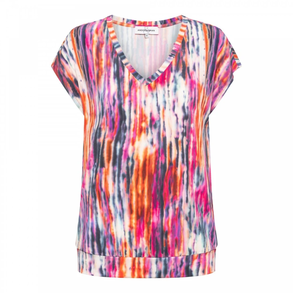 &Co Woman Lucia Watercolor V-Hals Mouwloze Top Pink Dames