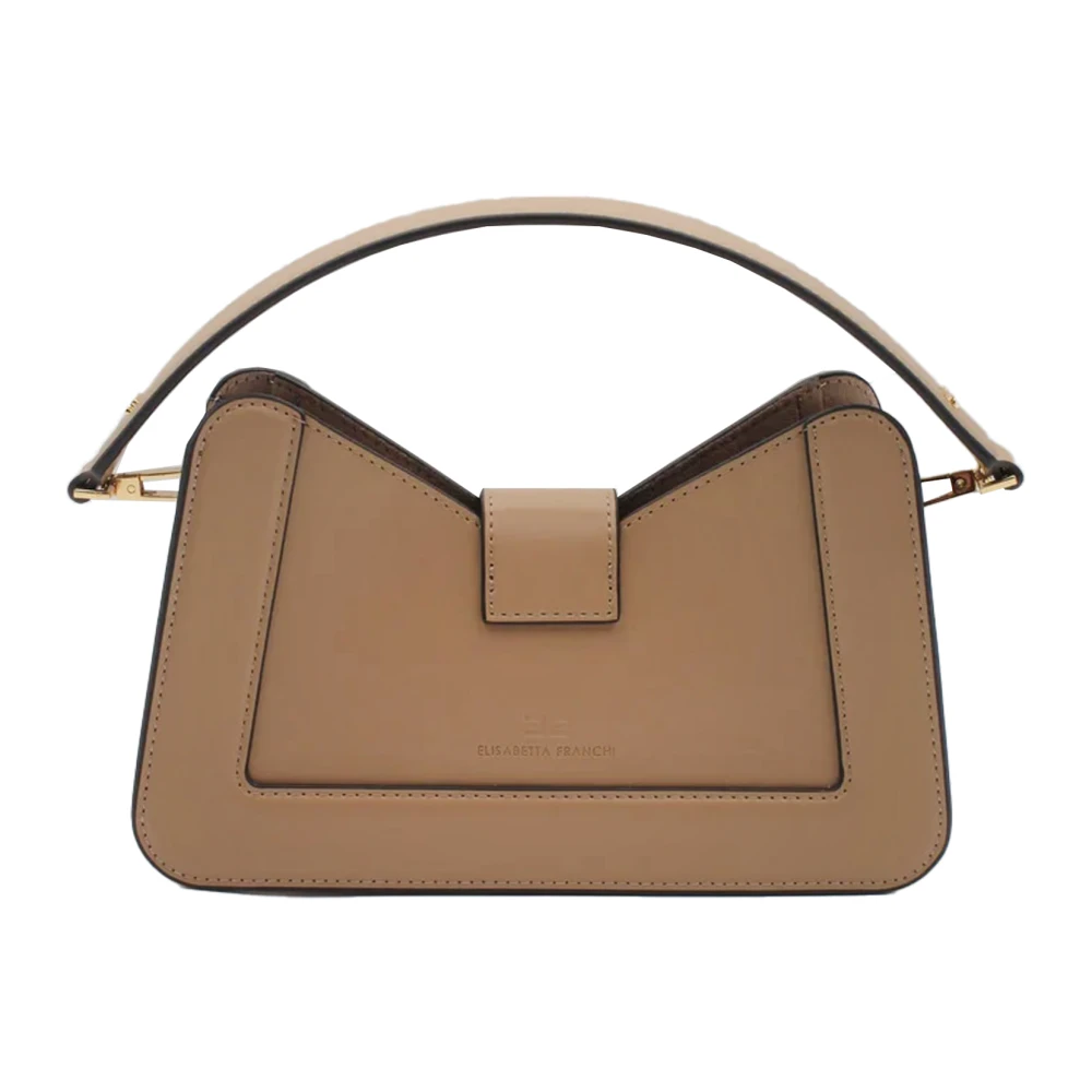 Elisabetta Franchi Kameel Schoudertas met Gouden Logo Beige Dames