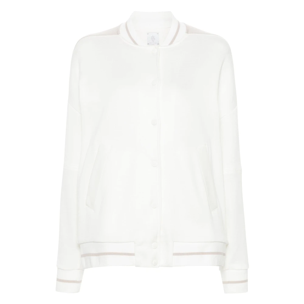 Eleventy Donna Beige Bicolor Button Bomber Jacket