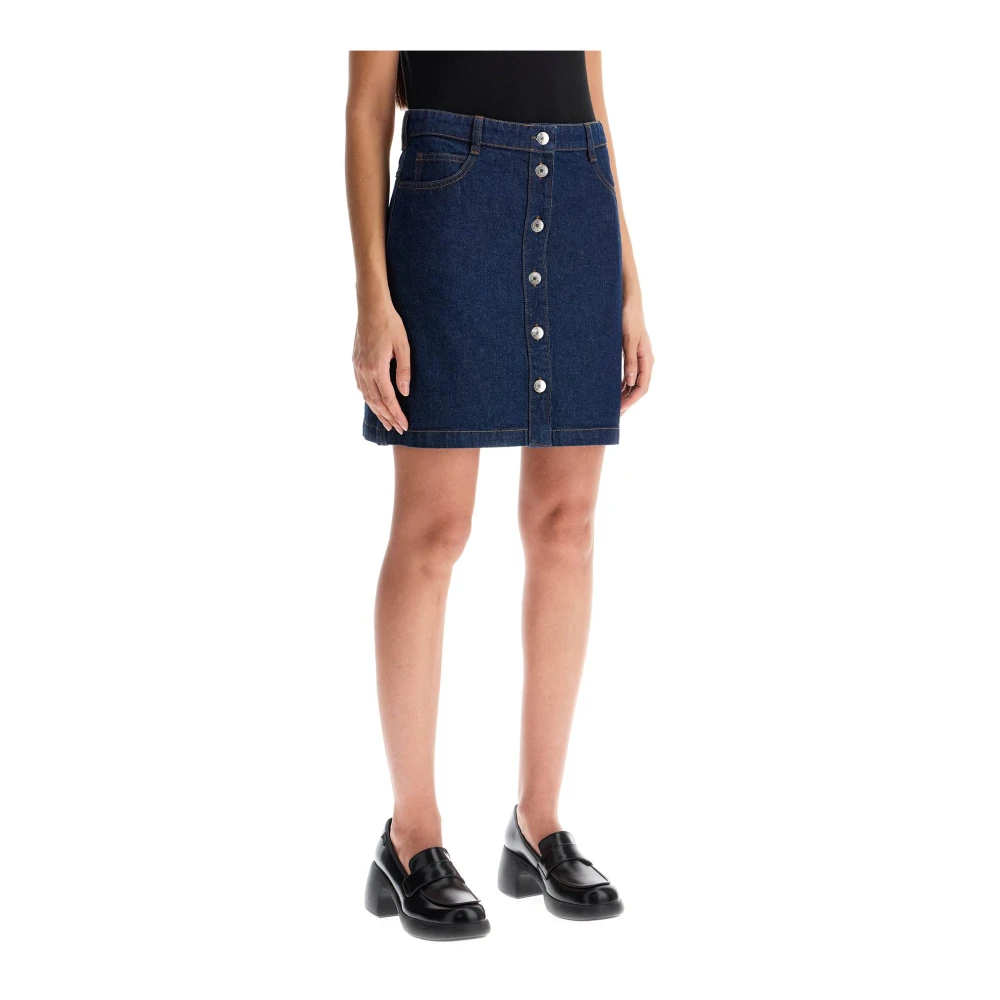 Maison Kitsuné Geborduurde Fox Japanse Denim Minirok Blue Dames