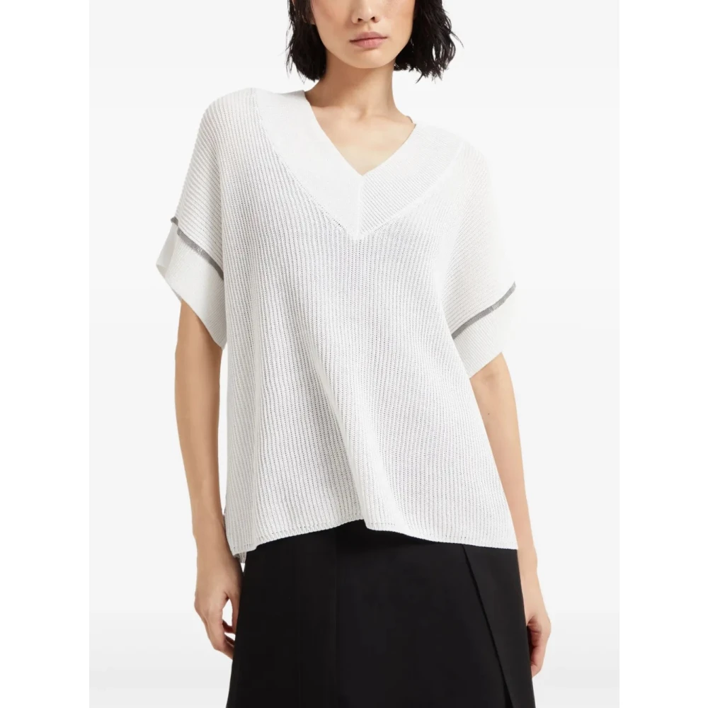 BRUNELLO CUCINELLI Witte V-hals Trui Gebreide kleding Ss25 White Dames