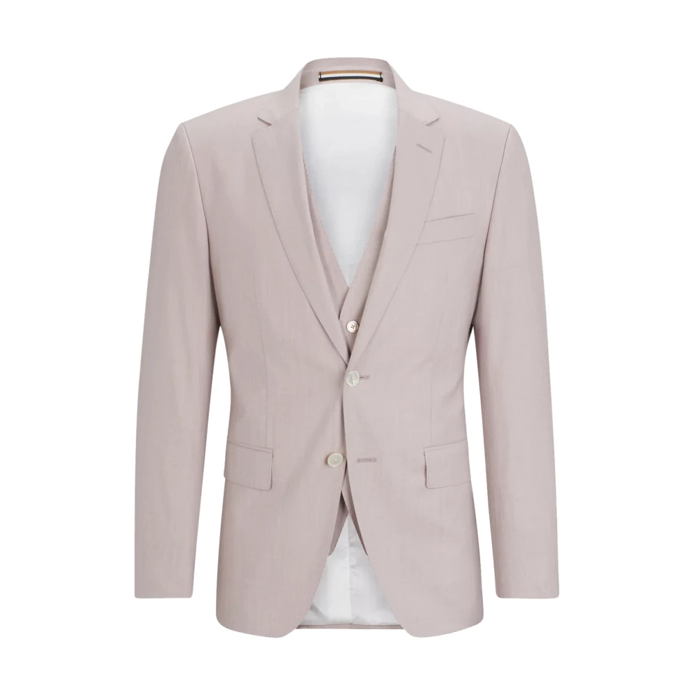 Hugo Boss Slim Fit Driedelig Wollen Pak Pink Heren