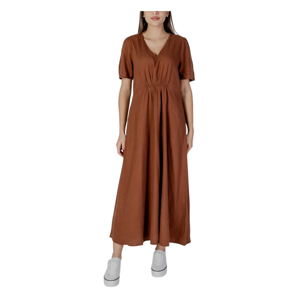 b.Young Linnen Viscose Jurk voor Dames Lente Zomer Brown Dames