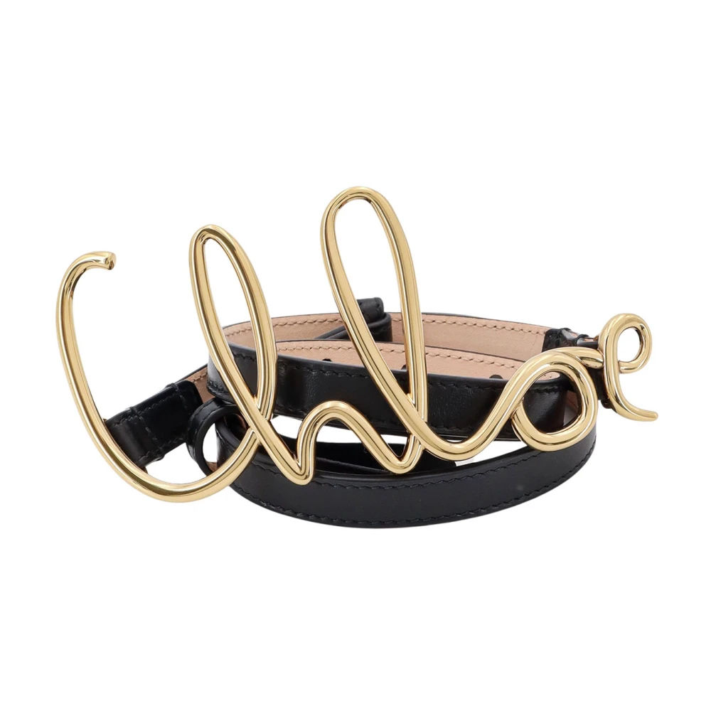 Chloé Leren Riem met Metalen Logo Gesp Black Dames