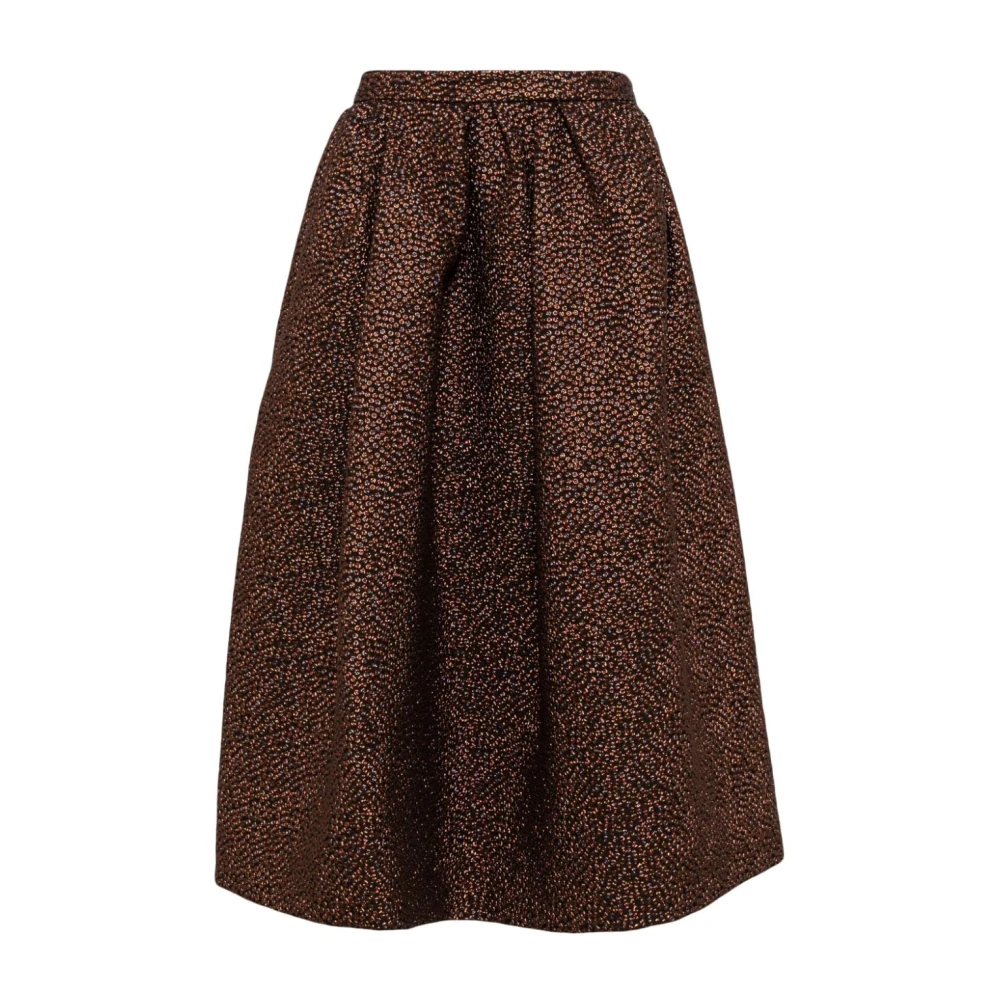 Dries Van Noten Polka Dot Jacquard Rok Metallic Glans Brown Dames