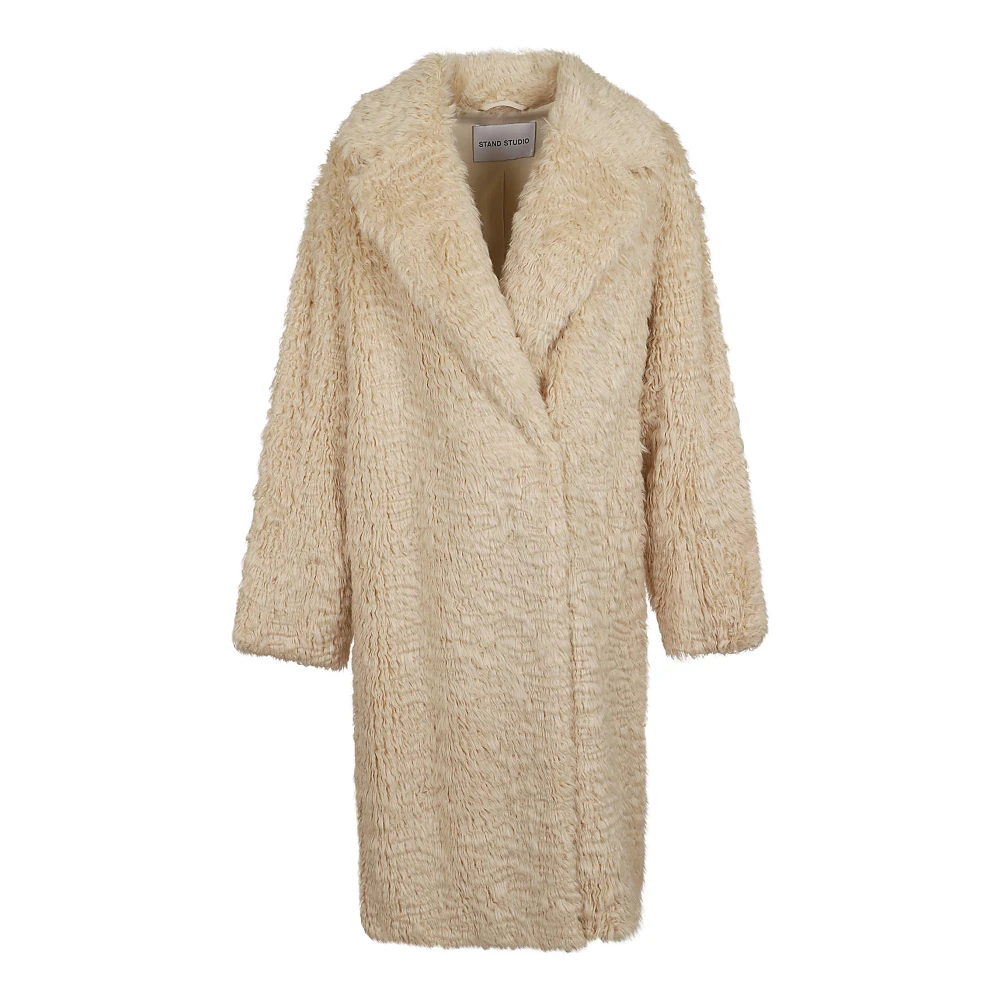 Stand Studio Witte Faux Fur Shearling Winterjas Beige Dames