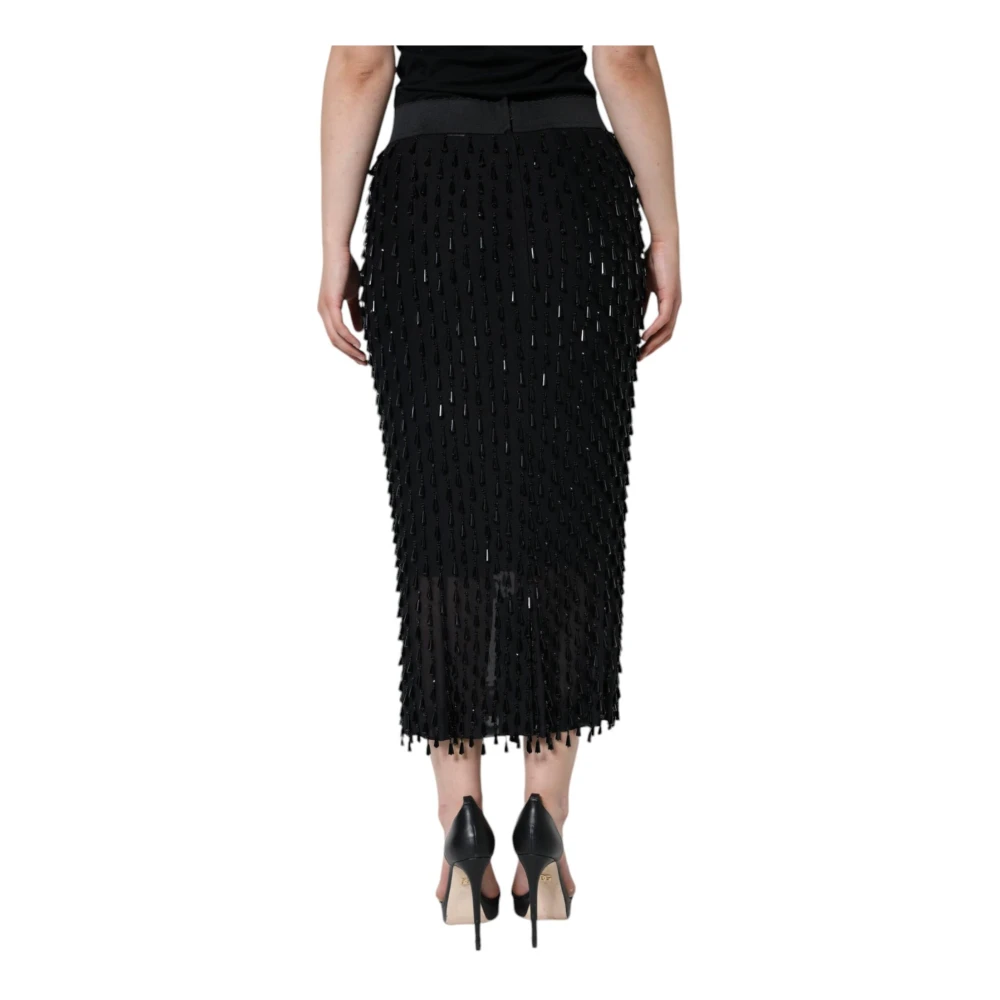 Dolce & Gabbana Zwarte versierde hoge taille midi-rok Black Dames