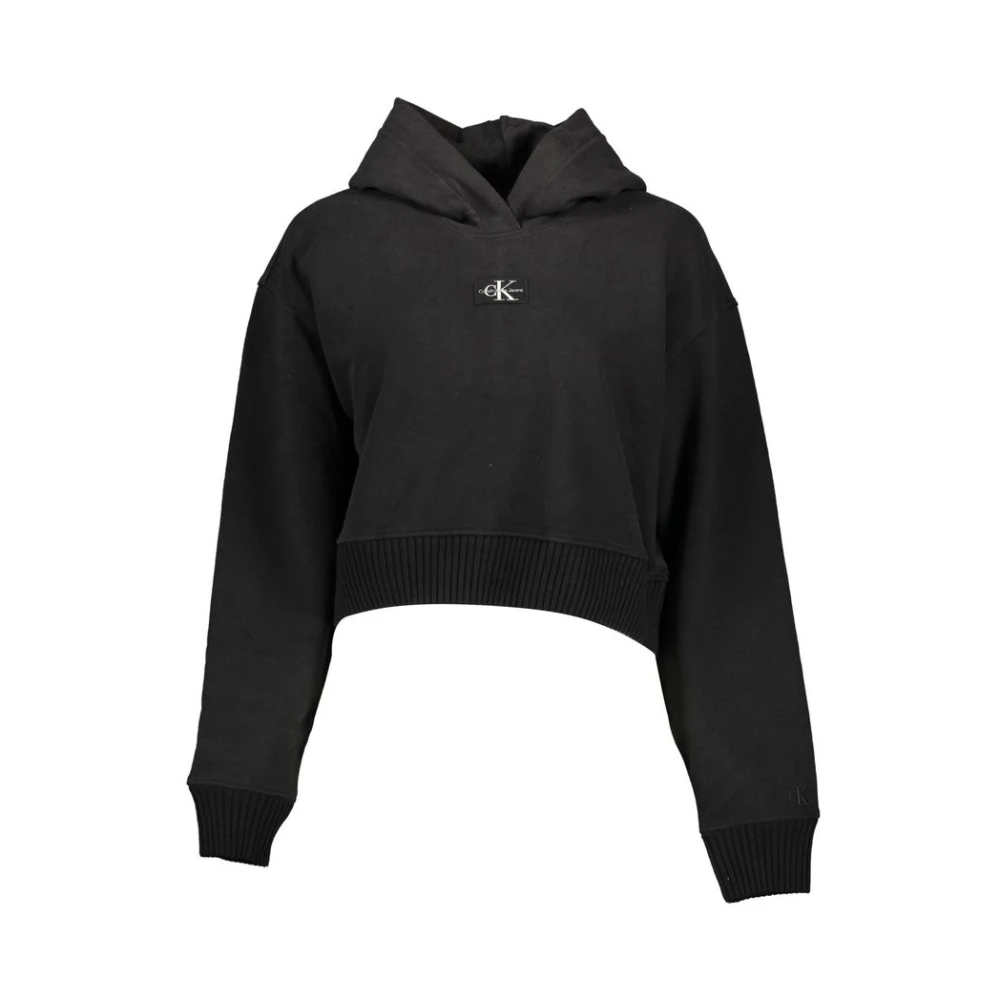 Calvin Klein Women's Black Cotton Hooded Sweater With Logo