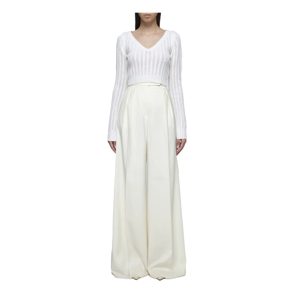 Max Mara Vanilla Crochet V-Neck Sweater White Dames