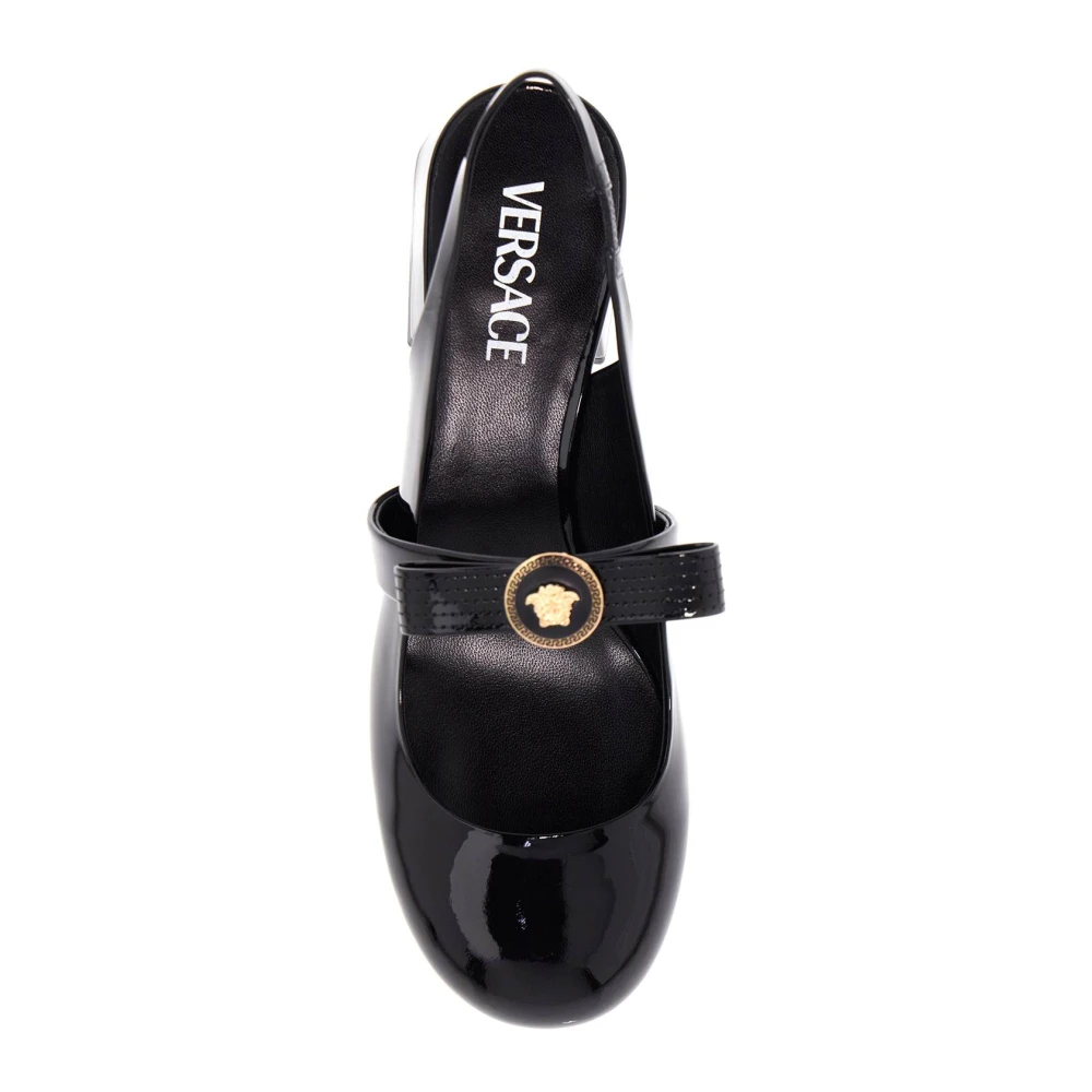 Versace Lakleren strik slingback pumps Black Dames