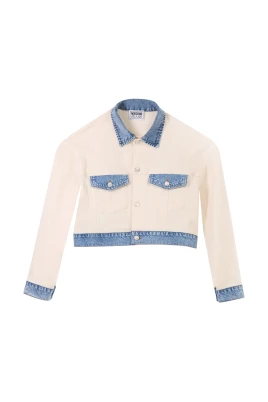 Cropped Jeansjacka med Kontrastdetaljer