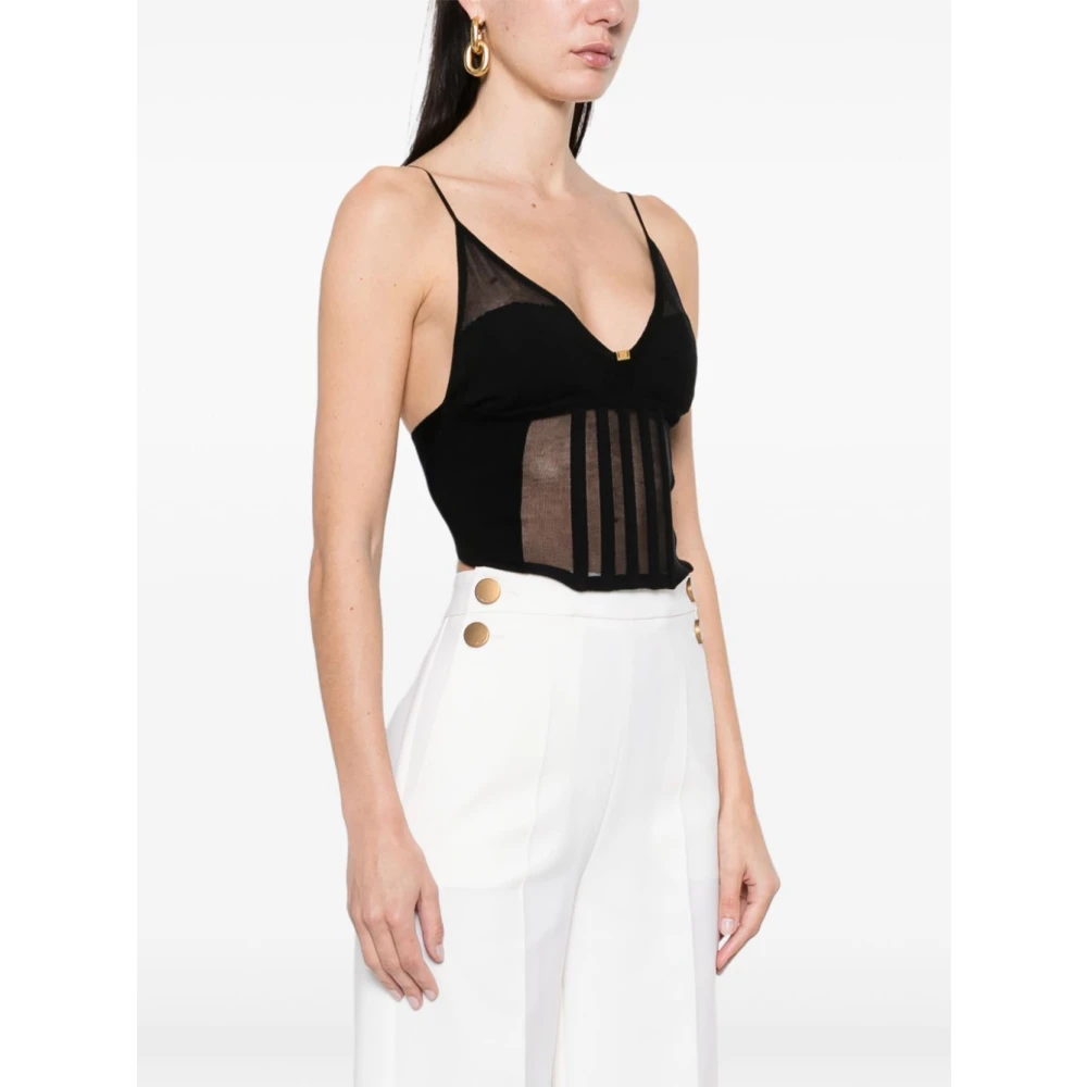 Elisabetta Franchi Zwart Topwear Ss25 Black Dames
