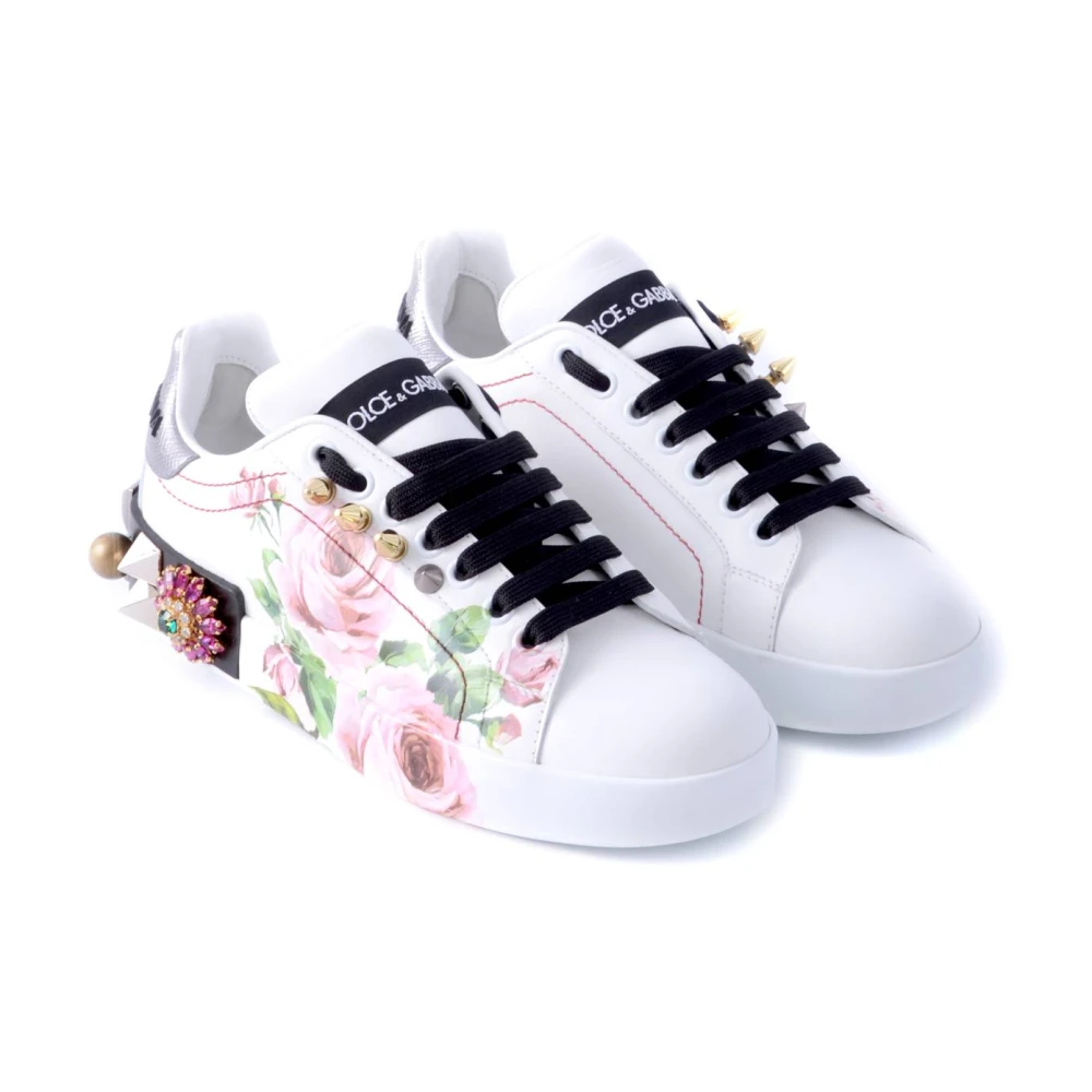 Dolce & Gabbana Portofino Sneakers voor Dames met Applicaties White Dames