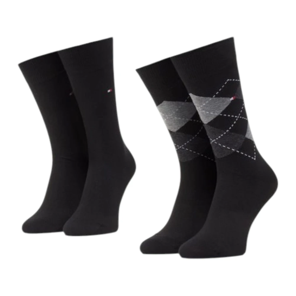 Tommy Hilfiger Men's Black Socks, S, Checked Pattern Slip-On Underwear