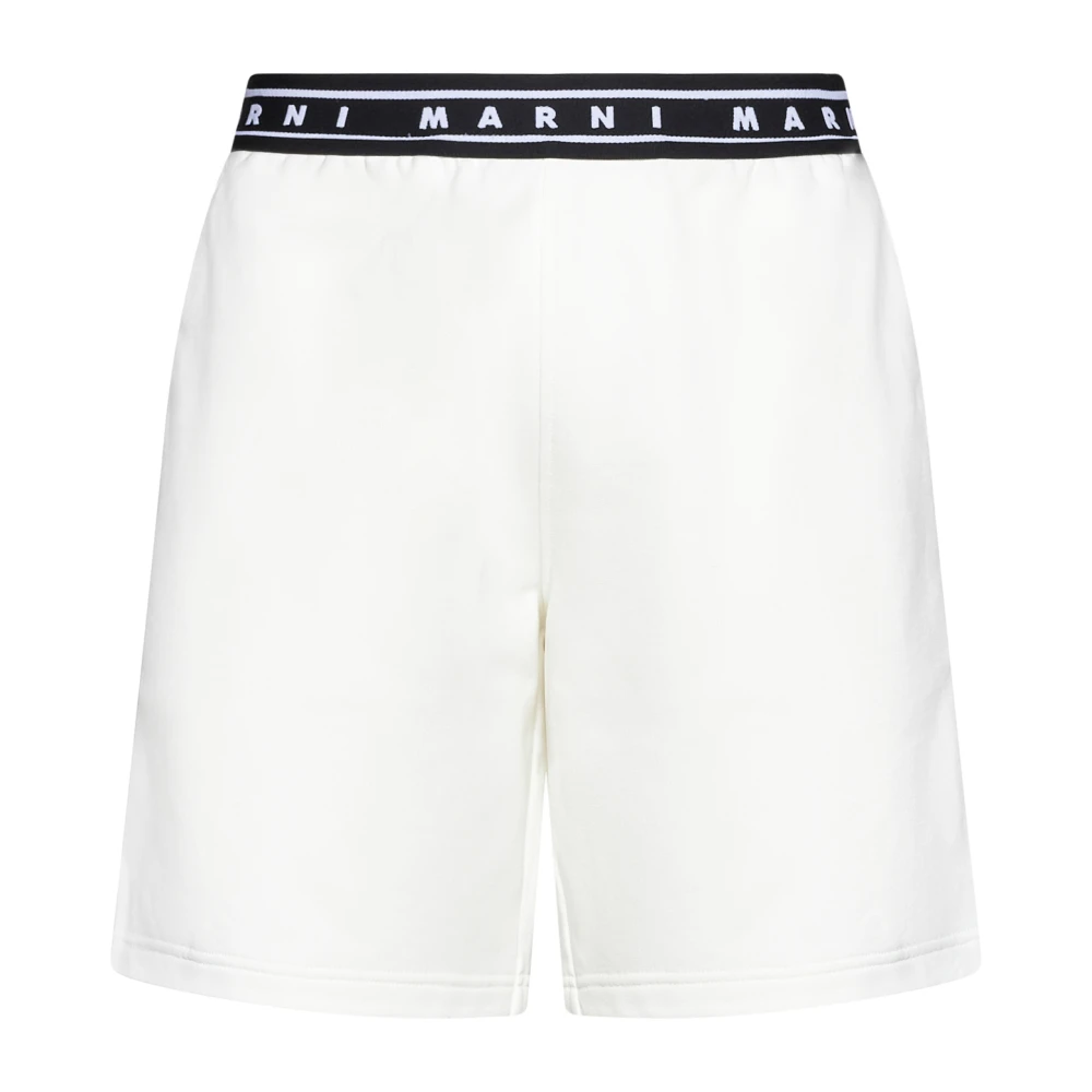 Marni Logo-Print Elastische Taille Shorts White Heren