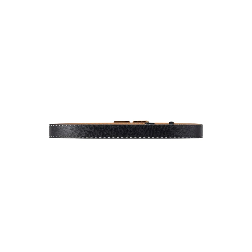 Elisabetta Franchi Zwarte leren hoge taille riem met gouden logogesp Black Dames