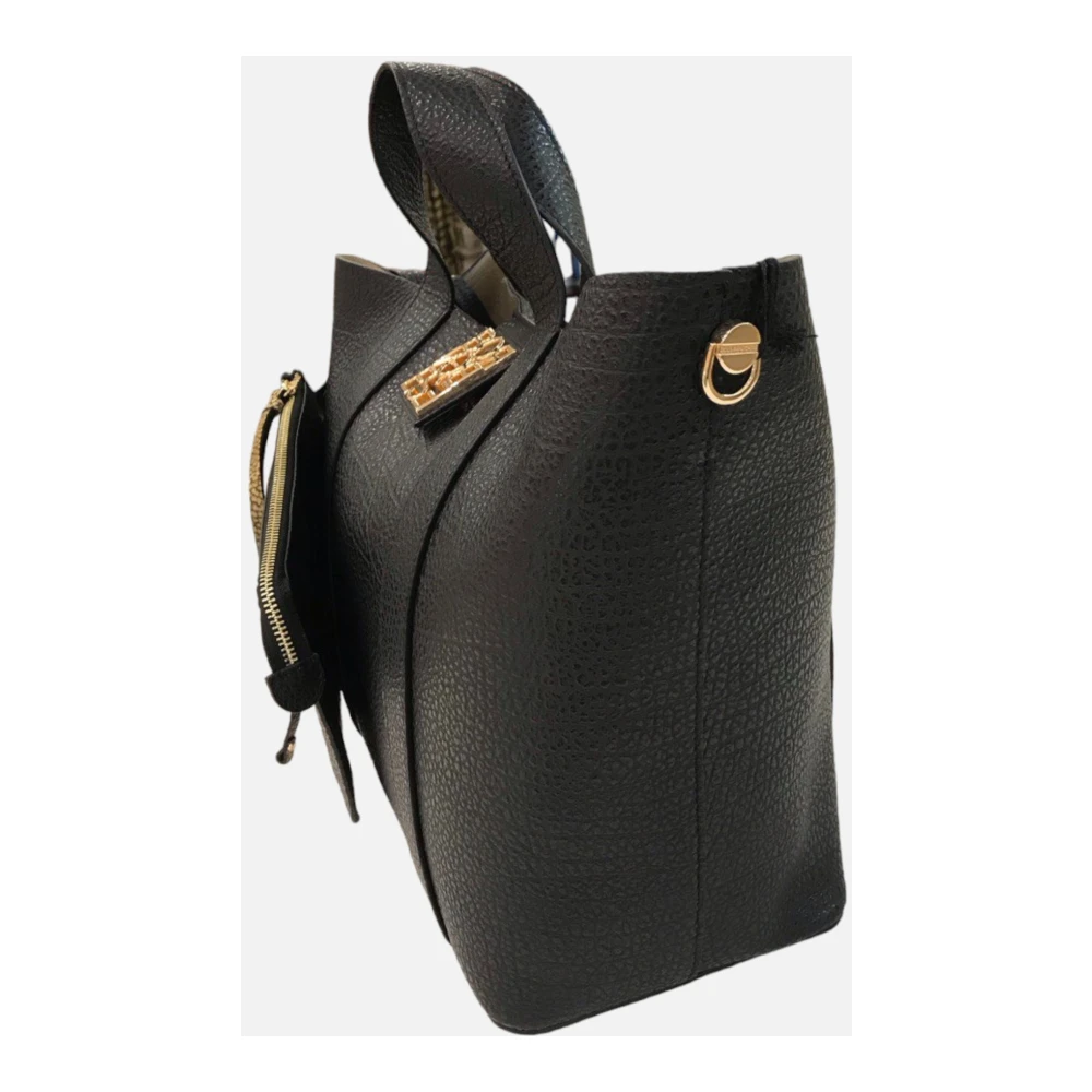 Borbonese Zwarte winkeltas met knoopsluiting Black Dames