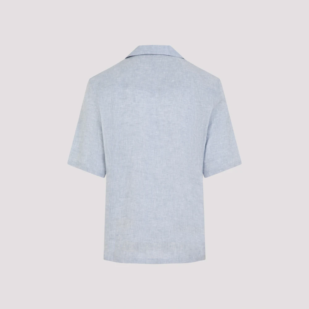 BRUNELLO CUCINELLI Blauw linnen overhemd voor heren Blue Heren