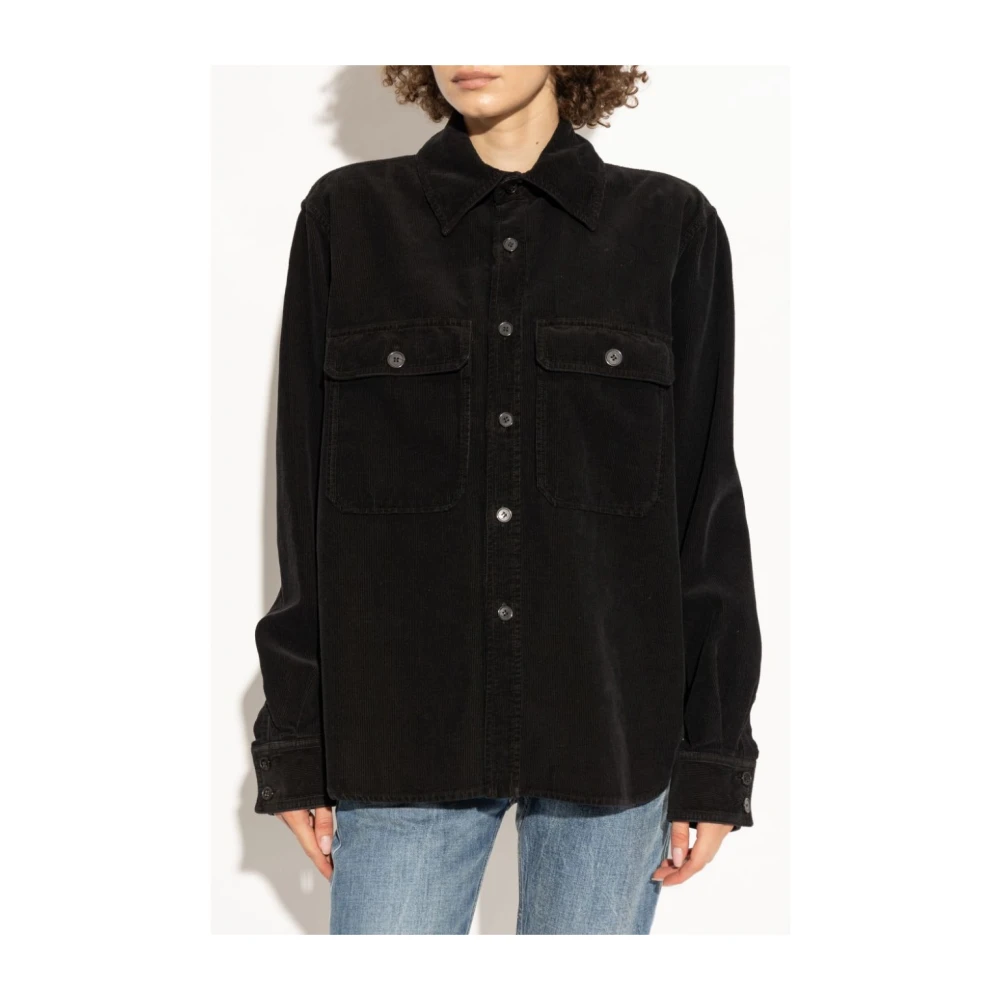 Saint Laurent Zwarte Katoenen Klassieke Kraag Shirt Black Dames