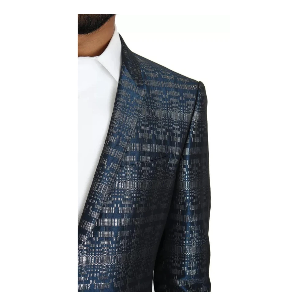 Dolce & Gabbana Zilverblauw Glanzend Slim Fit Pak Blue Heren