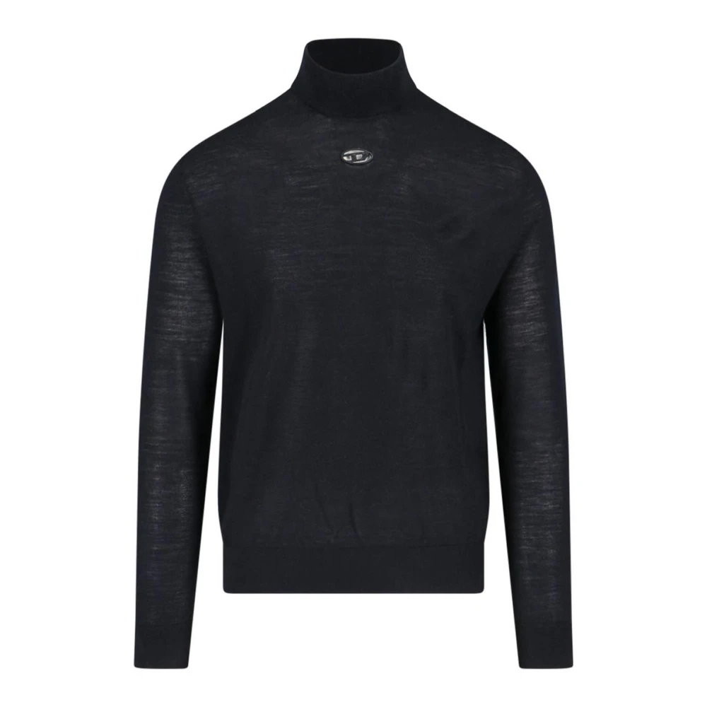 Diesel Zwarte wollen trui met logoborduursel Black Heren