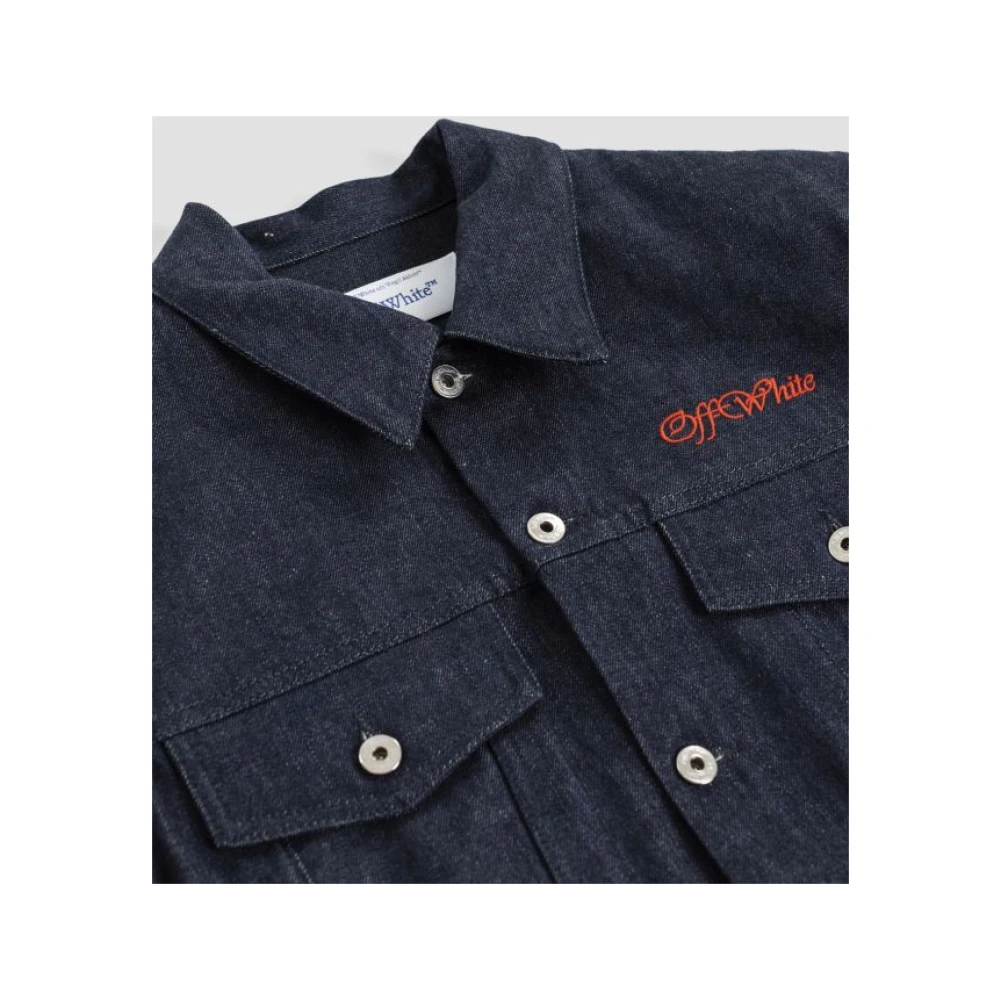Off White Blauwe Denim Jas Knoopsluiting Blue Heren