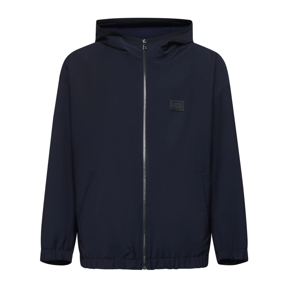 Dolce & Gabbana Blauwe Hooded Wollen Jas Black Heren