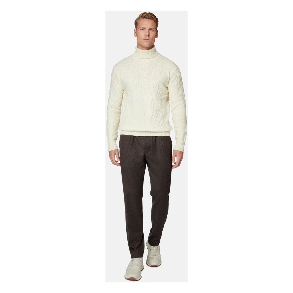 Boggi Milano Mixed Stitch Polo Neck Trui in Merinowol Beige Heren
