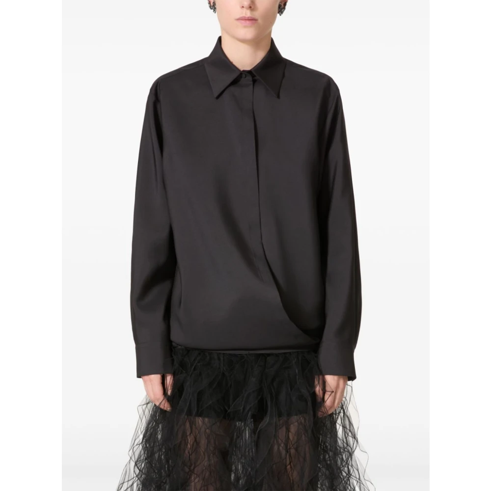 Valentino Garavani Zwarte Techno Light Wool Overhemd Black Dames