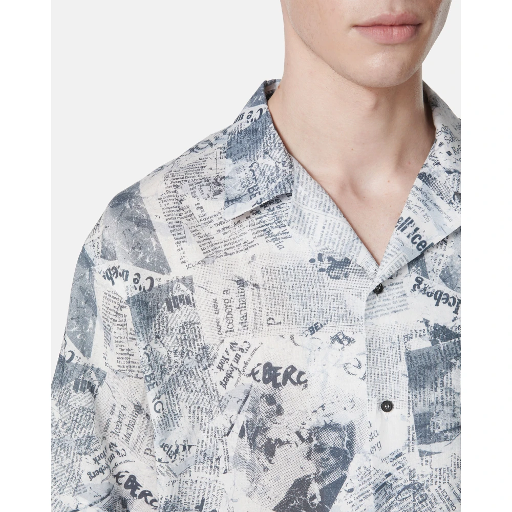 Iceberg Blauw achtergrond comfortabele pasvorm korte mouw bowling shirt Blue Heren