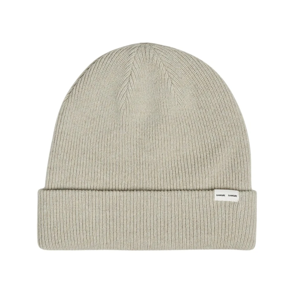 Samsøe Gebreide Beanie met Omgeslagen Rand Gray Heren