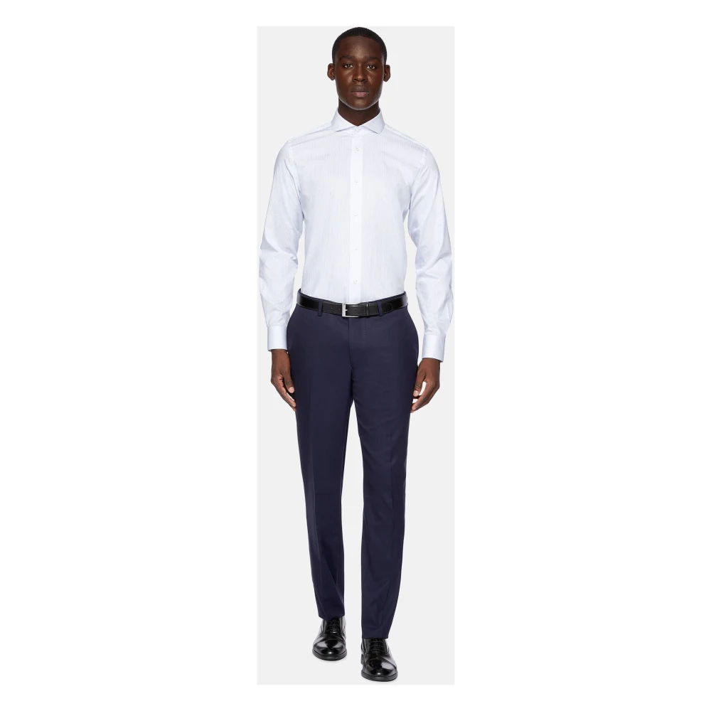 Boggi Milano Twill Napoli-kraag overhemd regular fit gestreept Blue Heren