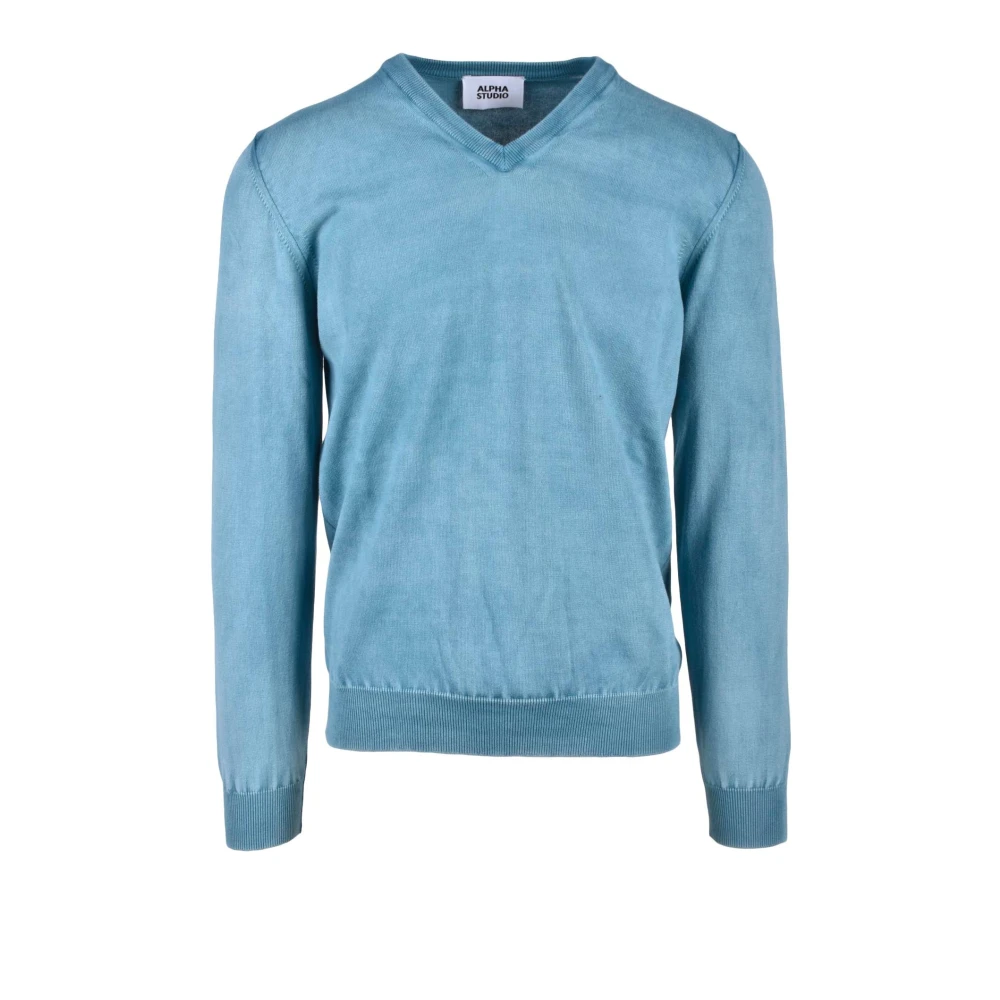 Alpha Studio Katoenen Gebreide Top Blue Heren