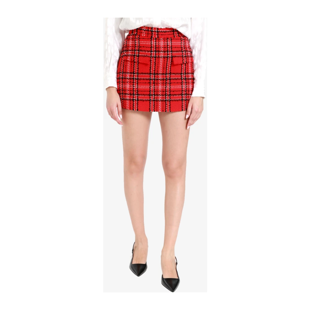Msgm Tweed Tartan Shorts met Rok Detail Red Dames