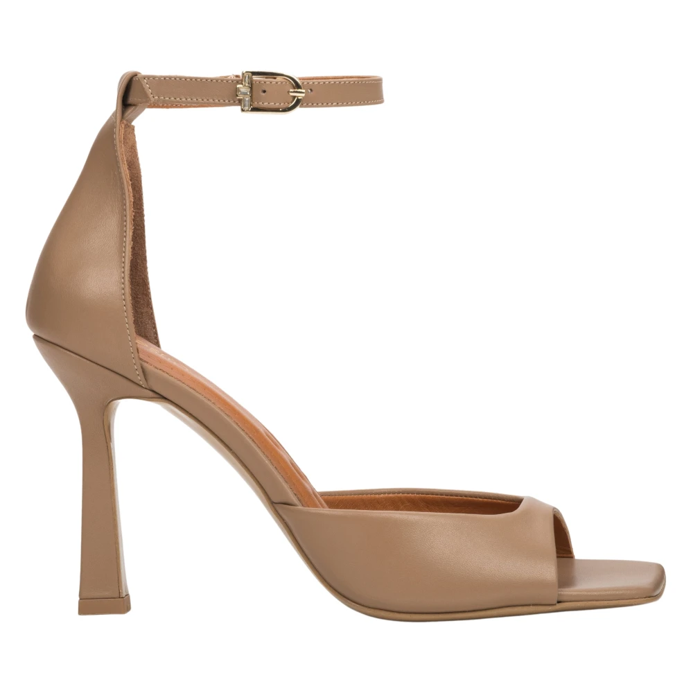 Estro Beige Leather Kitten Heel Sandals - Female - High Heel Sandals - 4 Uk - Shoes