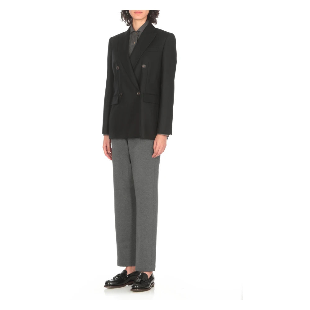 BRUNELLO CUCINELLI Zwarte Wol Kasjmier Jas Peak Revers Black Dames