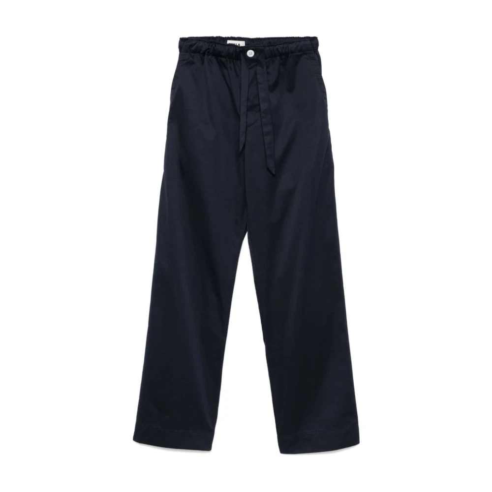 Tekla Blauwe Satijnen Pyjamabroek met Koord Blue Dames