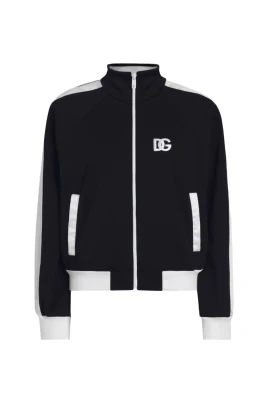 Svart Broderad Sweatshirt med Dragkedja