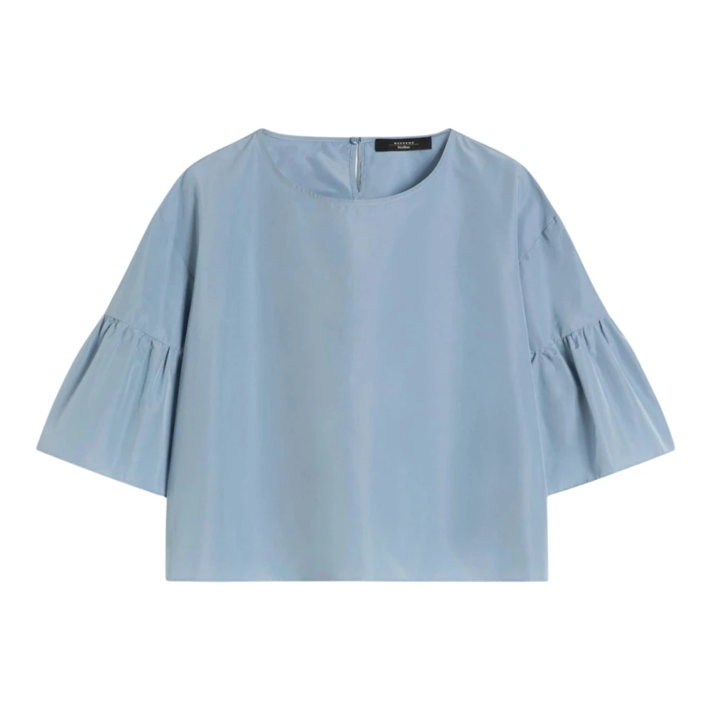 Weekend Max Mara Vrouw Blauw Overhemden Dames, Xl, Katoen, Wkdbreak Ruffled Blouse