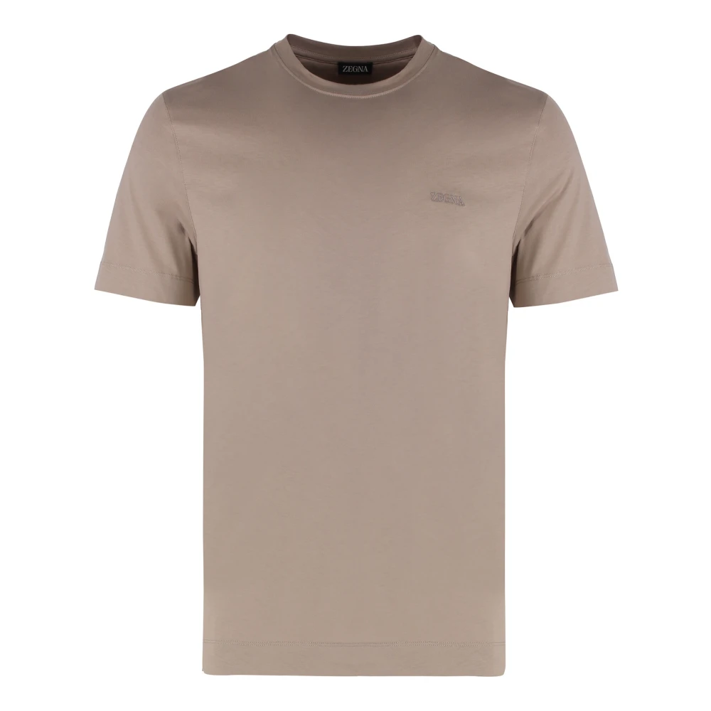Ermenegildo Zegna Geribbelde kraag katoenen ronde hals T-shirt Beige Heren
